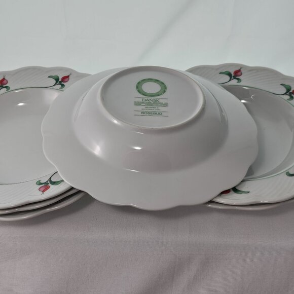 Dansk Rosebud Soup Bowls 9" scallop textured large rim floral romantic set/6 - Picture 9 of 11